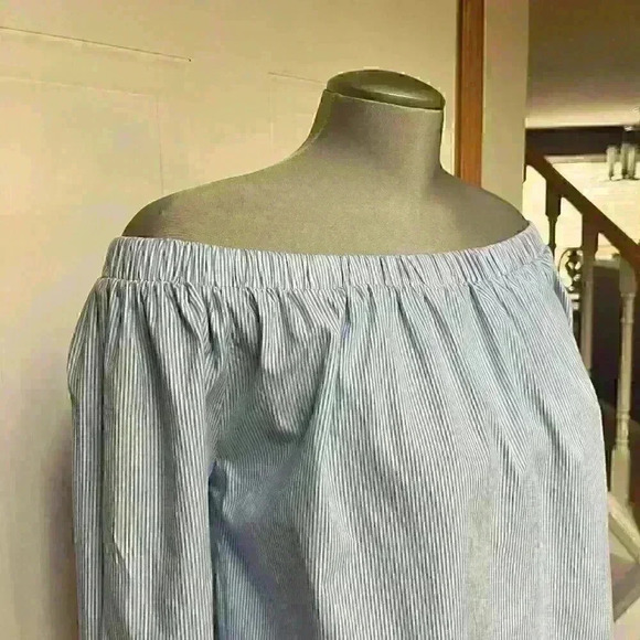 No  Comment Off Shoulder Top Coastal Minimalist Blue Large - Picture 2 of 6